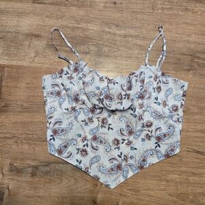 Willow & Root Paisley Print  in Cream and Blue Handkerchief Crop Top Medium